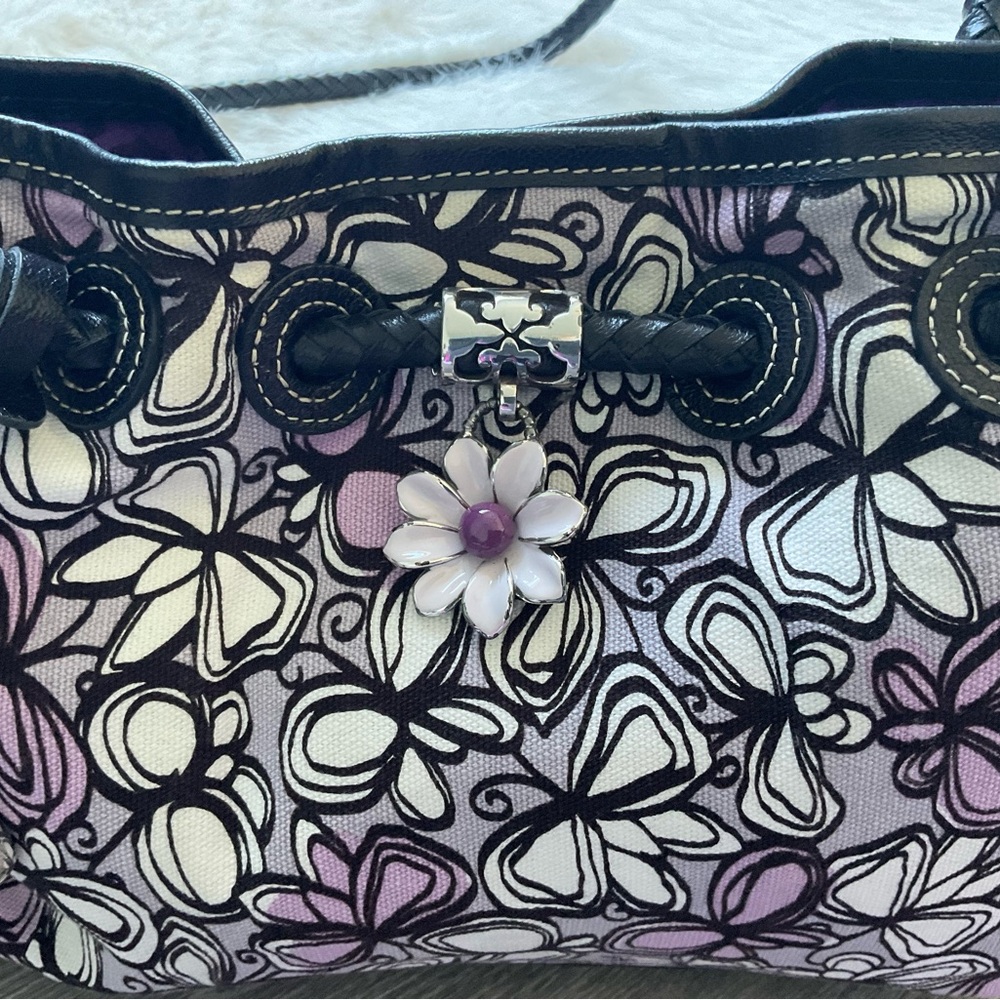 💜 BRIGHTON Lillian Bag in Butterfly Print with Floral Charm - Canvas & Leather - Picture 3 of 10
